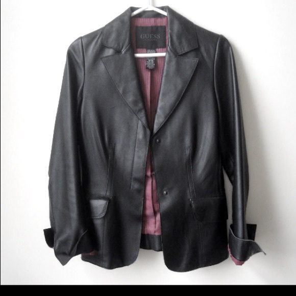 GUESS COLLECTION black sleek leather jacket XS NEW - Picture 4 of 8